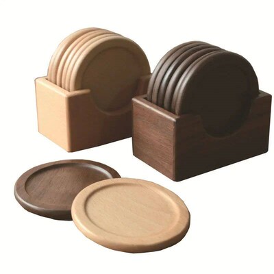 Wooden Coasters Set Black Walnut Solid Wood Round Table Mat