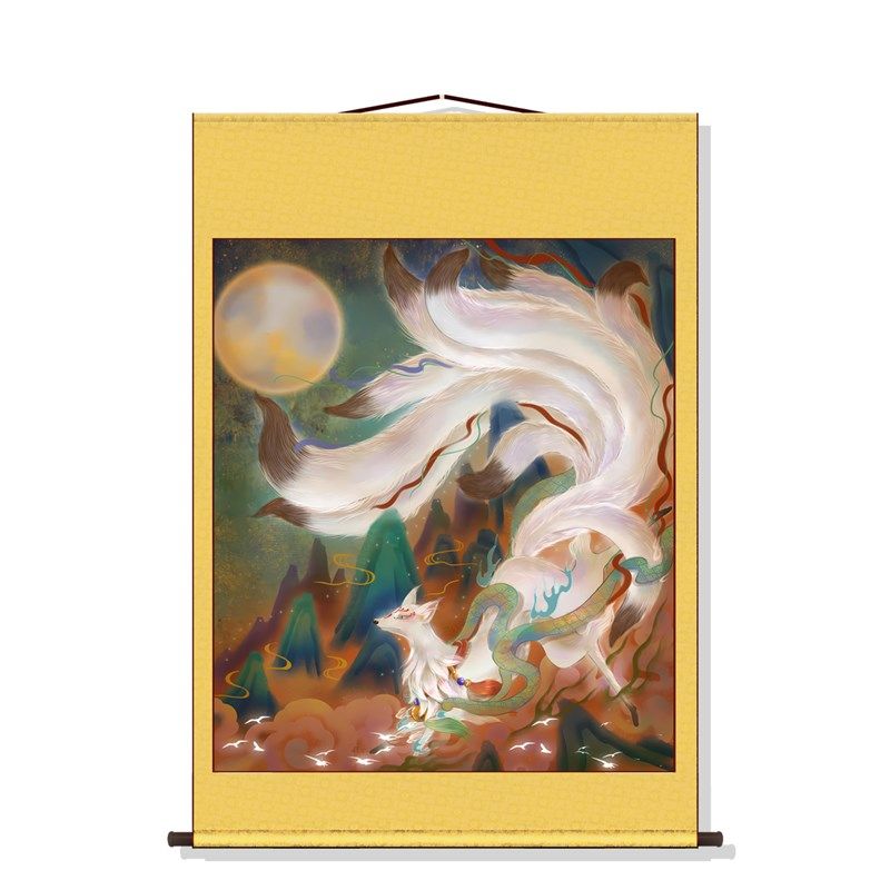 青丘九尾狐画像白色狐狸卷轴挂画胡家东北出马客厅堂口供奉装饰画,家居饰品,国画,淘宝优惠券,粉丝福利购,淘宝优惠卷