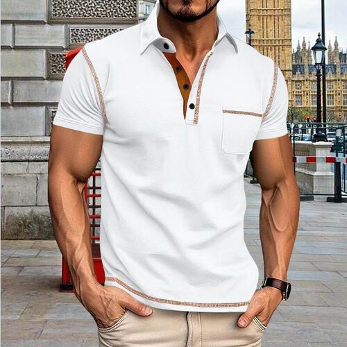 Mens short sleeved shirt, mens flip top, color blocked