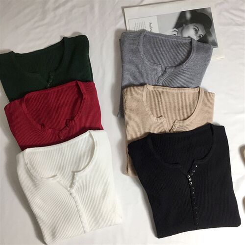 New Retro Slim V Neck Tight Fitting Pullover Inner Sweater
