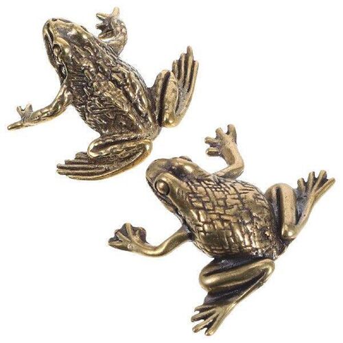2pcs Copper Set Retro Desktop Brass Statue Brass Frog