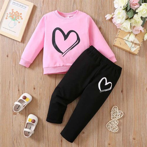 Autumn girls long-sleeved love printed blouse + trousers cot