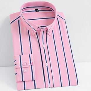 Men& Long Dress Shirts Stretch Striped iron Non 39;s Sleeve