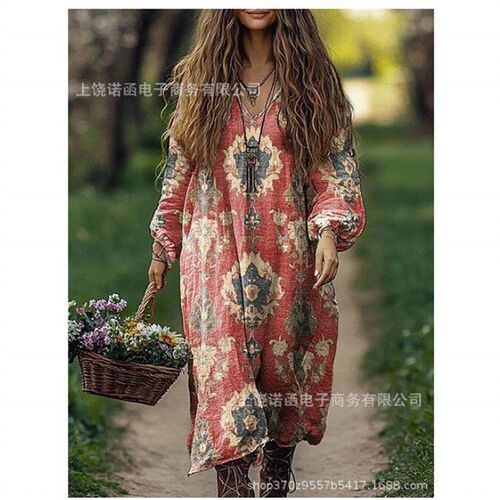 Womens high-end V-neck printed dress