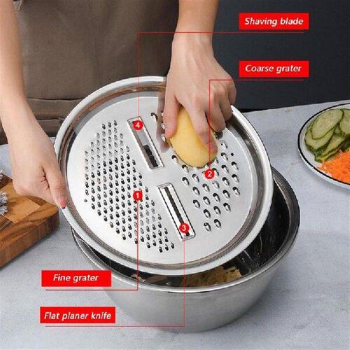 3 In 1 Vegetable Slicer Cutter Drain Basket Stainless Steel