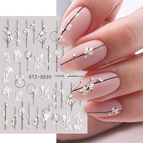 5D Simple Flowers Nail Embossed ers Elegant Wedding Design A
