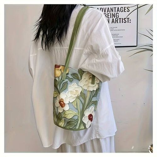Women Large Capacity Summer Floral Oxford Bucket Bag Caual