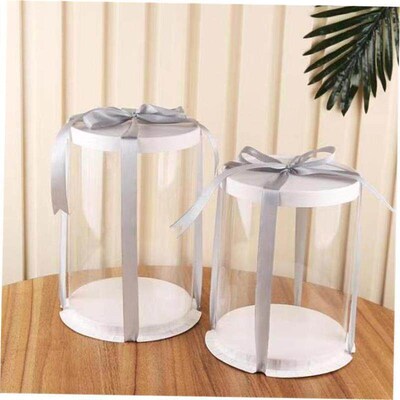 5pcs Round Cake Box Clear Cylindrical Pattern Transparent T.