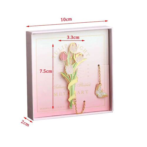 New Cherry Tulip Metal Bookmark Flower Brass Hollow Space Bo