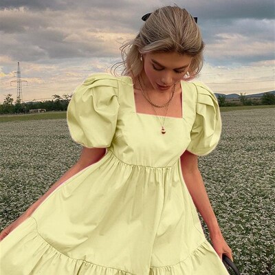 Womens Off Shoulder Flounce Puffy Sleeve High Waist
