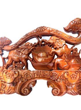 正宗桃木吉祥如意木雕摆件现代客厅如意家居大象招财摆件工艺礼品