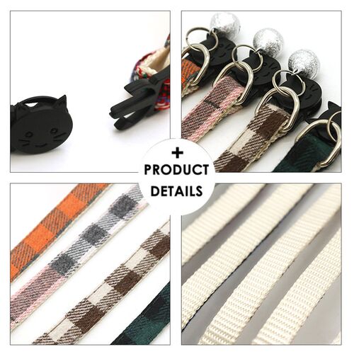 Pet Cat Dog Safety Plaid Cat Collar Buckles With Bell Adjust