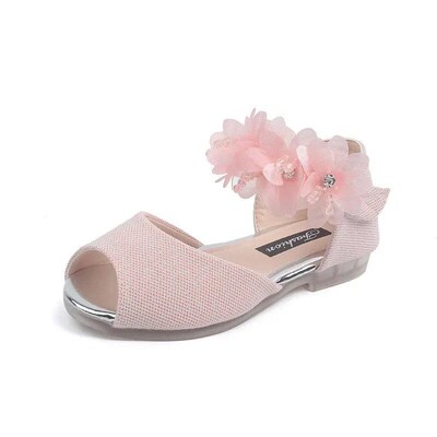 Girls Rhinestone Flower Shoes Low Heel Flower Wedding Party