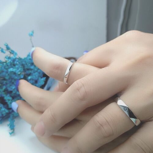 2 Pcs Sun Moon Lover Couple Rings Simple Opening Ring For Co