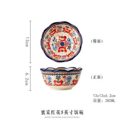 Ceramic Tableware Set Honeycomb Red for Home incl Dishes Bow