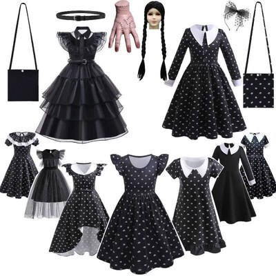 Wednesday Addams Costume Girl Black Gothic Children Dress Up
