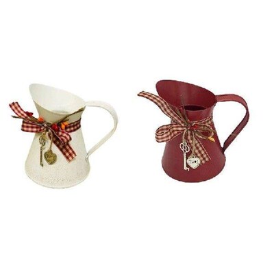 Flower Vase Bucket Bow Heart Pendant Can Farmhouse Rustic