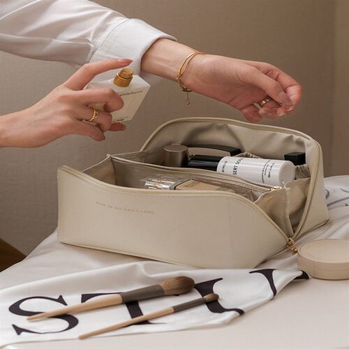 Large-Capacity Travel Cosmetic Bag Portable PU Makeup Pouch