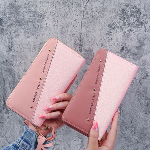 Fashion Womens Pu Leather Long Wallets Sequins Patchwork Gl