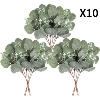 10Pcs Fake Eucalyptus Leaves Stems Artificial Greenery Flowe