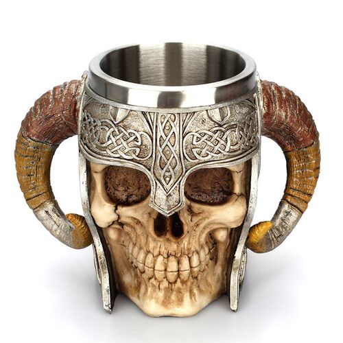 600ml Skull Coffee Mug Retro Horn Skull Resin Beer Mug Stain