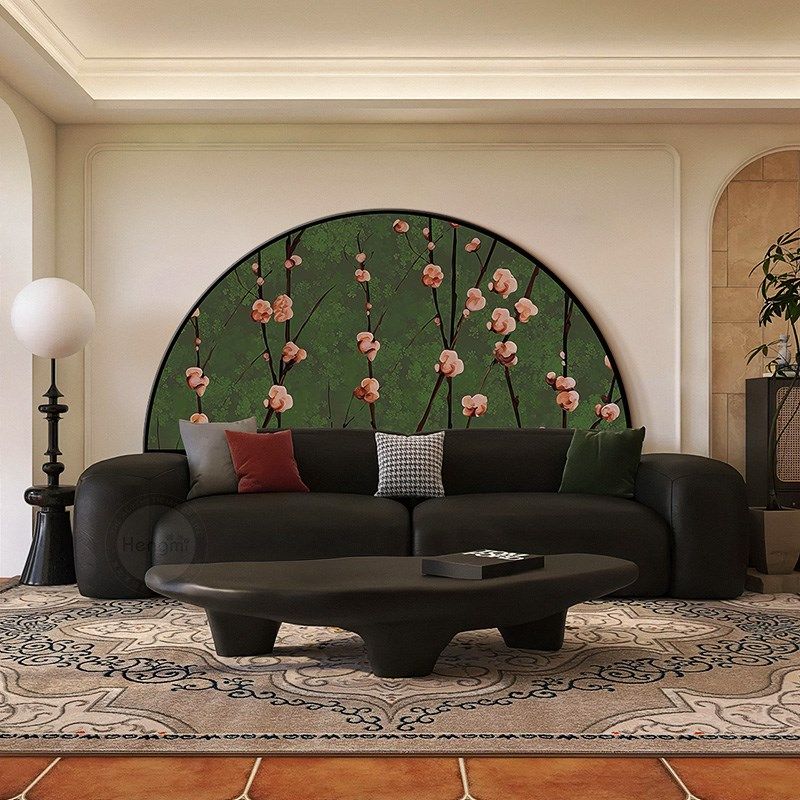 中古风墨竹客厅装饰画竹子沙发背景墙挂画法式复古卧室床头壁灯画