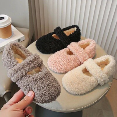Cute Round Toe Lambswool Ballet Flats For Kid Girl Winter Wa