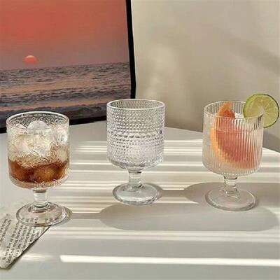 4PCS/SET Glassware Vintage Embossed Glass Cups Transparent