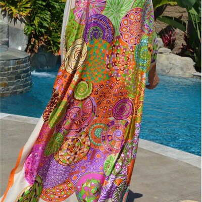 Bohemian Beach Dresses Maxi Tunic Floral Printed Kaftans for