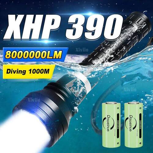 XHP390 Diving Flashlight 26650 Rechargeable Fixed Focus Supe