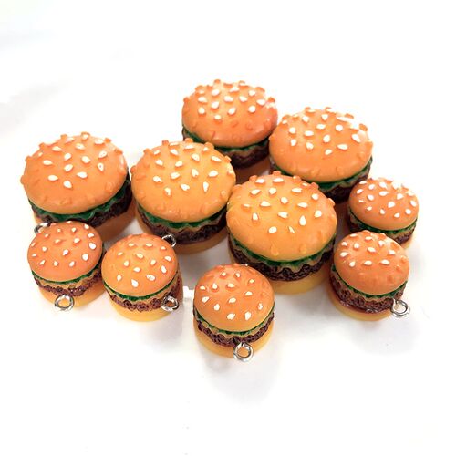 10pcs/pack Mix Big Small 3D Hamburger Resin Charms Simulatio