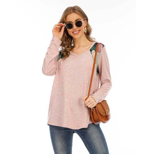 Womens Round Neck Printed Loose Top Base Shirt Casual Women