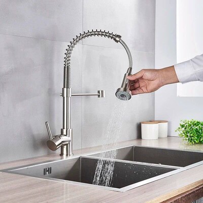 Spring Brushed Nickel Kitchen Faucet Deck Mounted Mixer Tap