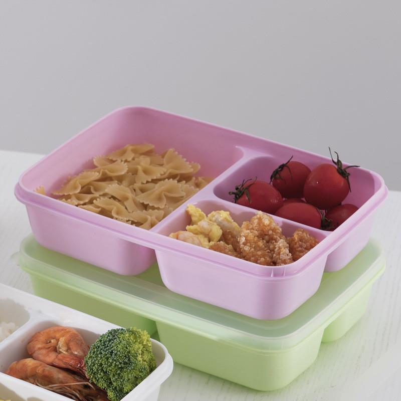 可重复使用的餐盒 可进微波炉加热塑料分格便当盒 学生白领带饭盒图片