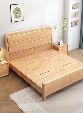 北欧静音榫卯床全实31089木轻简奢约1.58米单人床小户型1.米气压