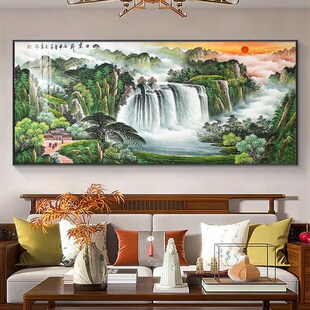 山水画客厅沙发背景墙装饰画源远流长办公室挂画聚财旺财茶室壁画
