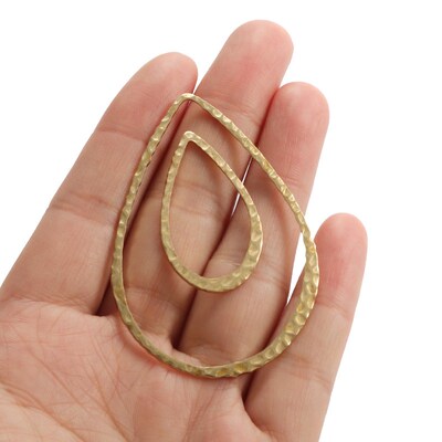 10Pcs Raw Brass Hammered Teardrop Frame Pendant Charms For D