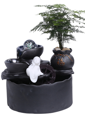 循环水客厅新摆件办公室景观陶瓷流水中式小型茶桌桌面装饰品招财