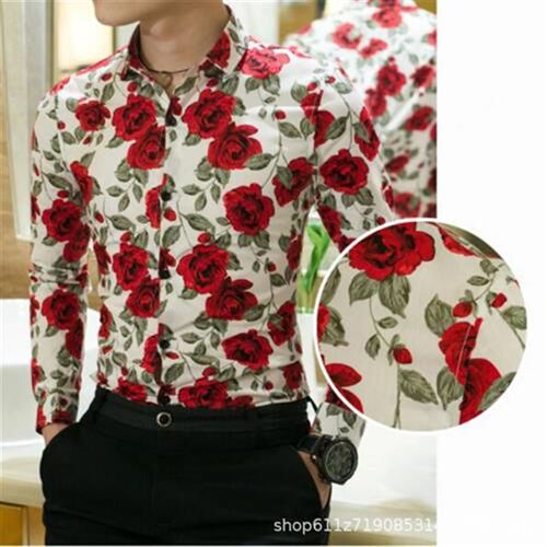 Mens casual floral long-sleeved shirt Hawaiian beach shirts