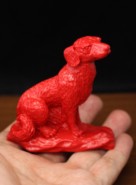 红色朱砂寅午戌三合贵人摆件生肖虎马狗三合工艺品办公室装饰品