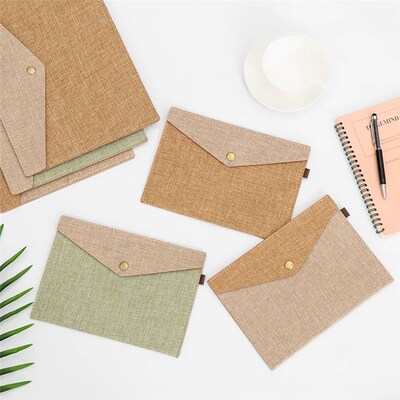 1PC A4/A5 Imitation Linen Big Capacity Document Bag Simple C