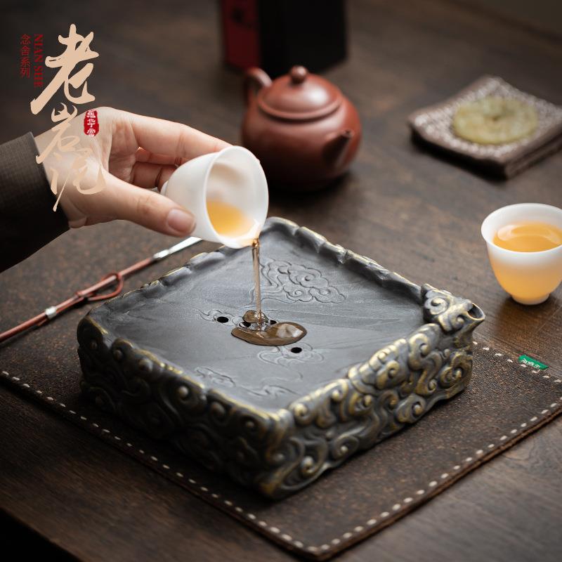 老岩泥祥云壶承陶瓷四方干泡台家用储水小型茶盘中式茶台壶托壶垫