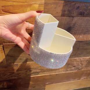 奢华镶钻大容量收纳桶圆型3格笔筒精致家用梳妆台储物盒海外贴标