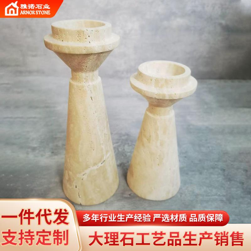 创意简约大理石烛台米黄洞酒杯型烛台客厅卧室玄关摆件浪漫家具饰