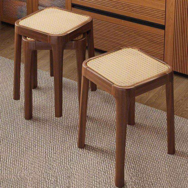 实木凳子板凳家用可叠放结实耐用藤编木头方凳子矮凳餐桌备用椅子