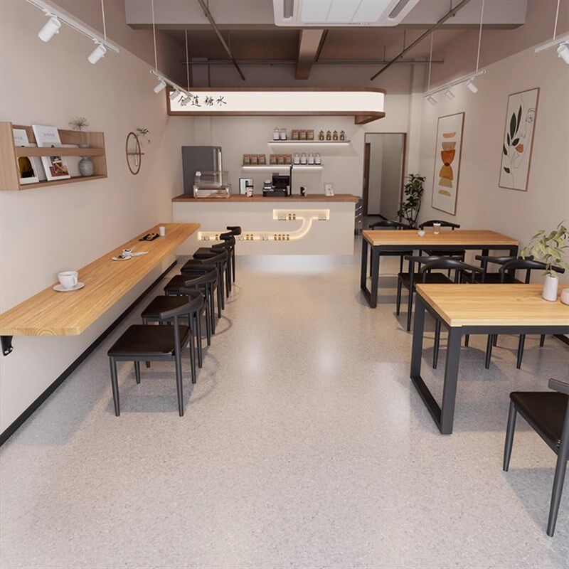 悬空商用实木餐厅面馆奶茶店桌椅快餐饮长条窄桌公司咖啡休闲吧台