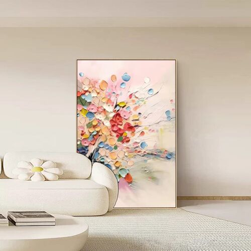 彩绘抽象花卉肌理感壁画沙发背景墙挂画客厅装饰画巨幅极简落地画