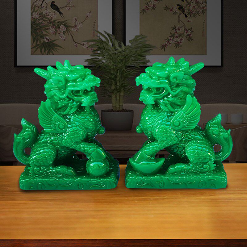 白玉麒麟摆件仿玉石招财麒麟工艺品乔迁家居客厅装饰工艺开业礼品