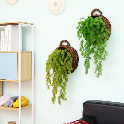 仿真雾凇假花垂吊兰篮壁挂塑料藤蔓挂墙绿植墙面店面室内客厅装饰