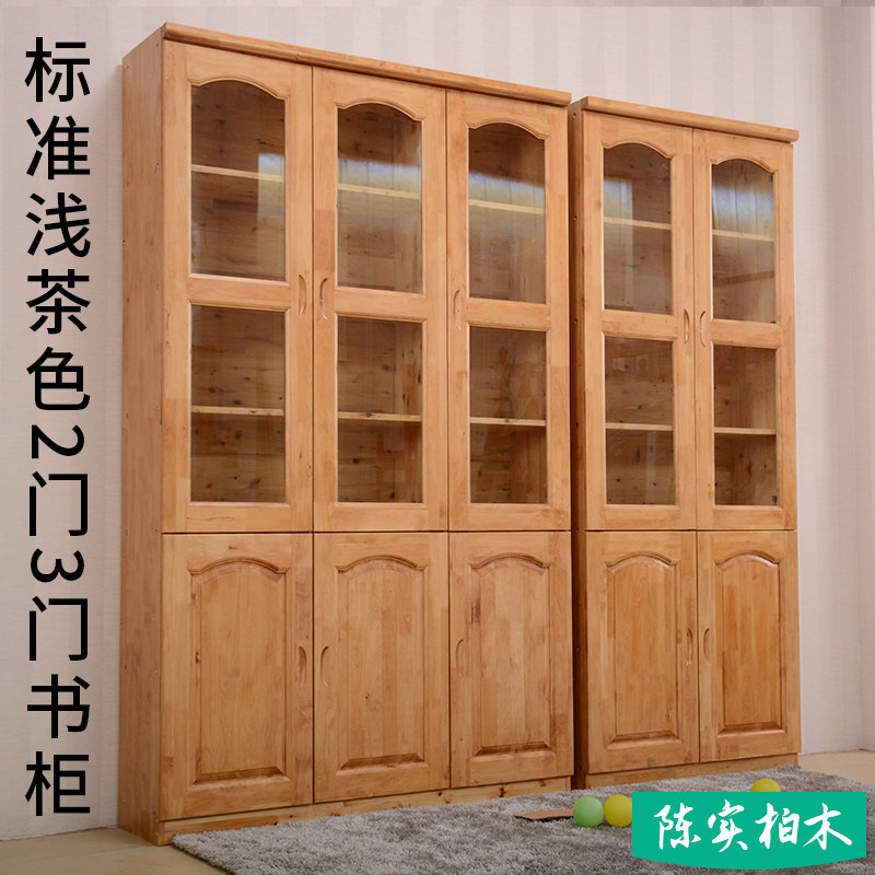 柏木展示柜茶色文件柜书柜全实木柏木家具定制玻璃门韩式定制